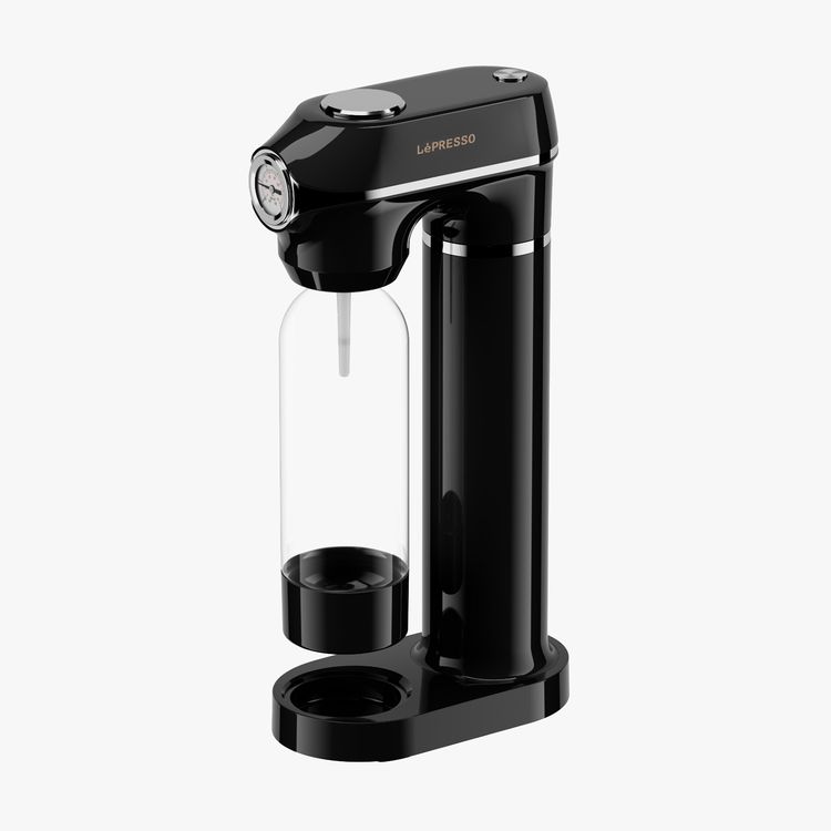  Lepresso Sparkling Water Maker and 4+1 x  CO2 Capsules Bundle, 1L Sparkling Water Maker Capacity, Adjustable Fizz Pressure, Efficient Carbonation, 0.6L Capsule Capacity, Carbonates up to 500 Cups of Beverages, Safe & Without Gas Leakage - Black / Silver