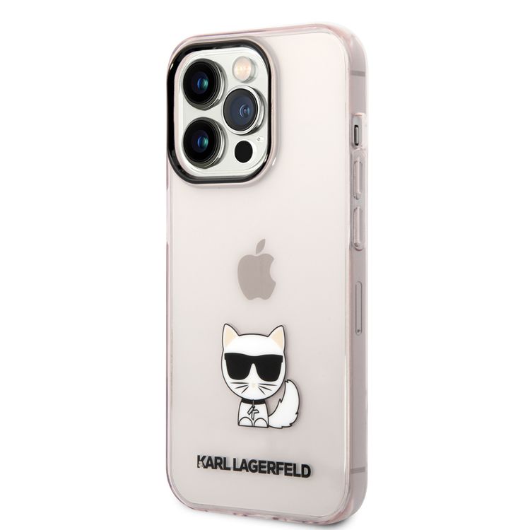 Karl Lagerfeld IML Case with Black Camera Outline & Printed Choupette Body Logo iPhone 14 Pro Compatibility - Pink