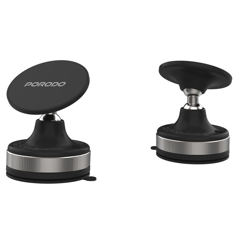 Porodo Vacuseal Smart Suction Magnetic Phone Mount with Adjustable Viewing Angle, N52 Magnets, 5.5" to 6.9" Device Compatibility, Strong Suction - Black