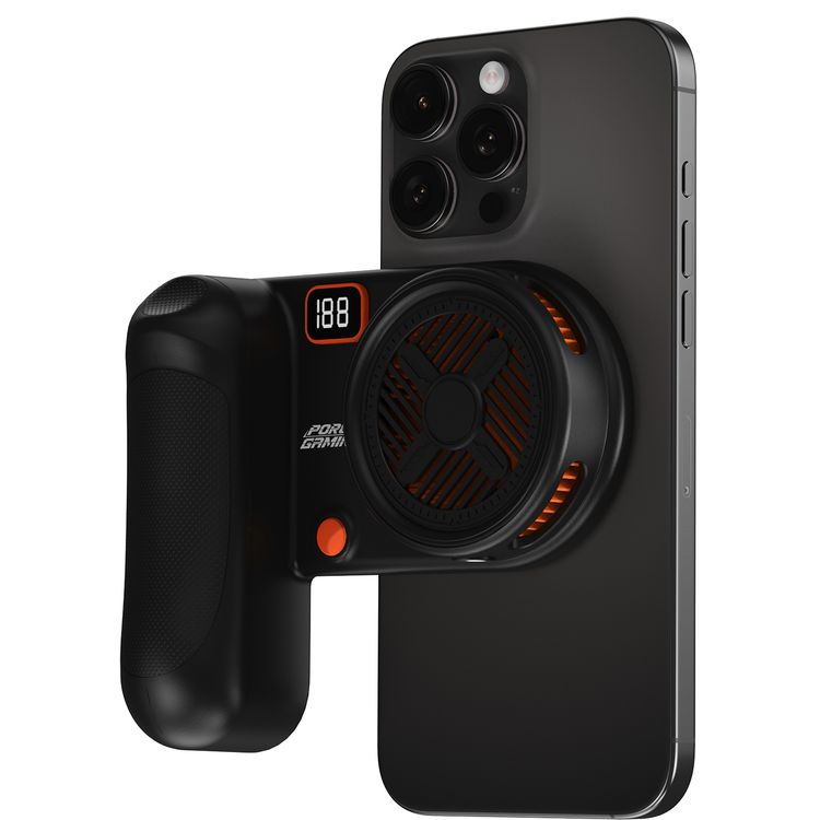 Porodo Gaming Arcticchill Magnetic Phone Cooler with Ultra-Quiet Fan, High Speed Fan, Slip-Resistant Design, 90 Minutes Working Time, 5000mAh Battery Capacity - Black / Orange