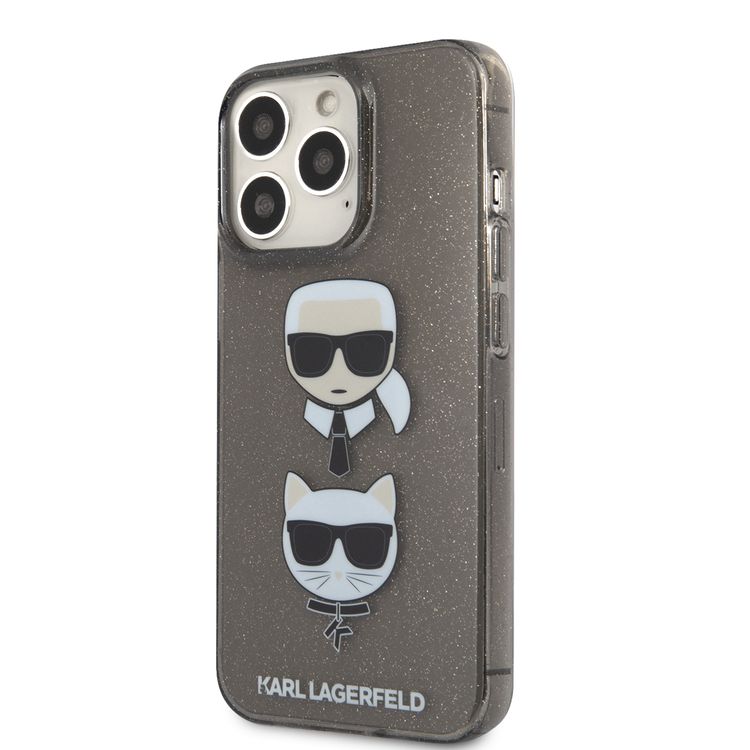 CG MOBILE Karl Lagerfeld TPU Full Glitter Case with Embossed Karl & Choupette Head Compatible for iPhone 13 Pro Max (6.7") Scratch Resistant, Easy Access to All Ports, Drop