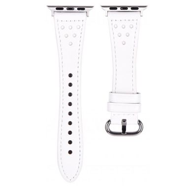 Devia Slim Leather Watch Band for Smartwatch - Fit & Durable Stylish Design Strap - Adjustable Replacement Wrist Band Strap Compatible for Apple Watch 38/40mm - White