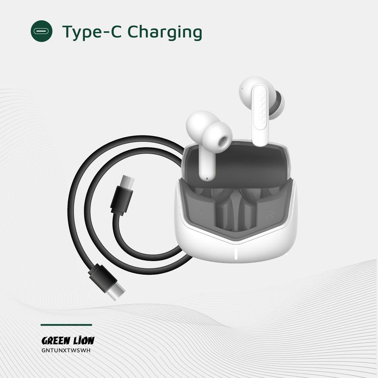 Green Lion Tune X Wireless Earbuds Tune with Touch Control, IPX3 Water Resistance Level, Type-C Charging Port, Bluetooth Version 5.4, In-App Control, ABS + PC Material - Withe