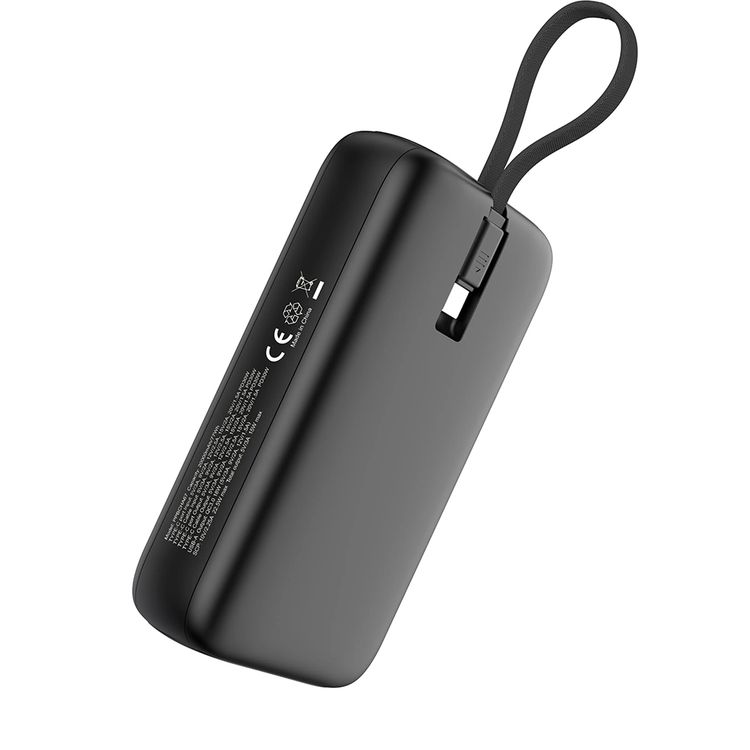 Powerology 20000mAh Power Bank with Detachable USB-C Wire, 30W Power Delivery, 3-Device Charging, Long Time Standby, Universal Phone Compatibility, Built-in Safeguards - Black