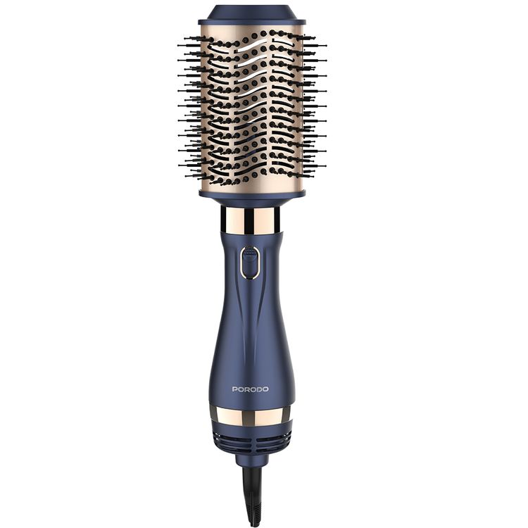 Porodo 5-in-1 Hot Air Brush Styling Set with Straightening & Curling Tools, 1000W Rated Power, 360° Swivel Cord, Adjustable Temperature Control, 3 Noise Levels, Powerful Motor - Blue / Gold