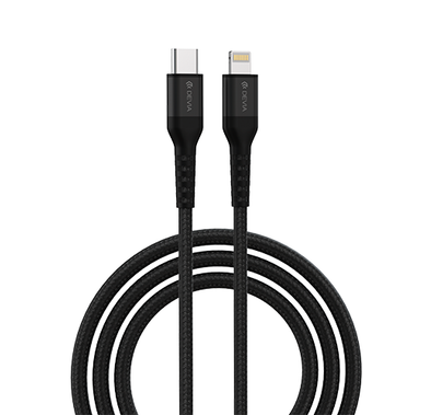 Devia Gracious Series PD Cable Compatible with Lightning & Type-C, 1.5m, Nylon Woven, 5V / 3A, Fast Charging & More Effective Data Transmission, Safe & Secure - Black