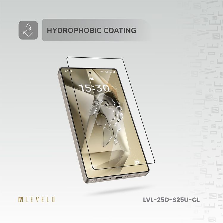 Levelo 2.5D Silk Print HD Clear Glass for Samsung Galaxy S25 Ultra, High Silicone Aluminum, 0.25mm Ultra Thin, Scratch-Resistant, Oleophobic & Hydrophobic Coating, Instant Fingerprint Unlock, Air Bubble Prevention, Explosion- Proof, Auto-Exhaust - Clear