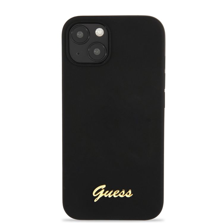 CG MOBILE Guess Liquid Silicone Case with Gold Metal Logo Script Compatible for iPhone 13 mini (5.4") Anti-Scratch, Easy Access to All Ports, Shock Absorption