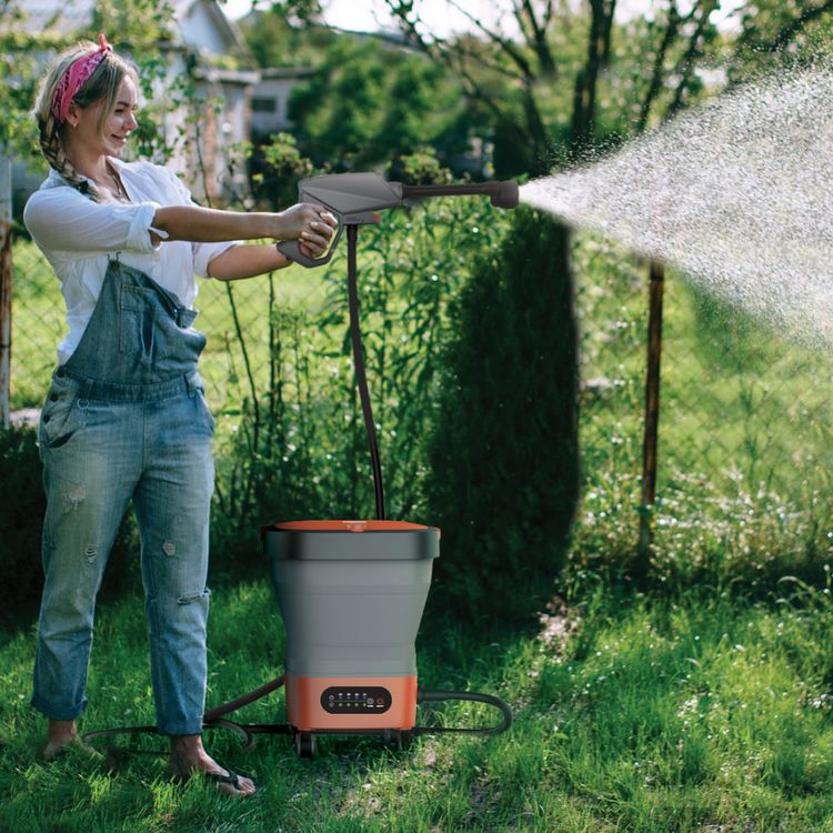 Porodo Aquaspray Multifunctional Pressure Washer with Foam Dispenser, 3m Water Pipe Length, 260W Rated Power, 15L Water Reservoir Capacity, 3000mAh Battery, Easy Transport Wheels, Foldable & Portable Design - Orange