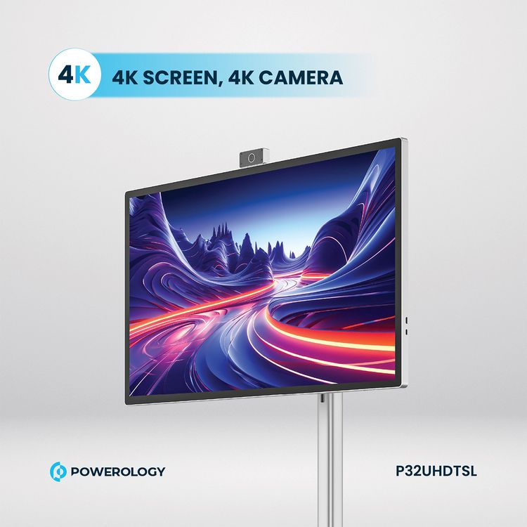 Powerology 32" Google 4K Screen with 4K Camera, 8GB RAM, 128GB Memory, 9800mAh Battery, 16.7M Colors, Android 13, 4 Hours Working Time, Dual 10W Speakers, 2.5 Hours Charging Time - Silver
