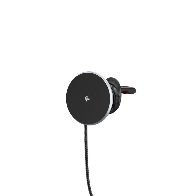 شاحن السيارة المغناطيسي باورولوجي إير ويف مع حامل للوحة القيادة وحامل لفتحة التهوية، بطاقة شحن للهاتف تبلغ 15 واط، وطاقة شحن للسماعات تبلغ 5 واط، شحن لاسلكي سريع Qi2، طول الكابل 1.2 متر، زاوية مشاهدة 360 درجة،