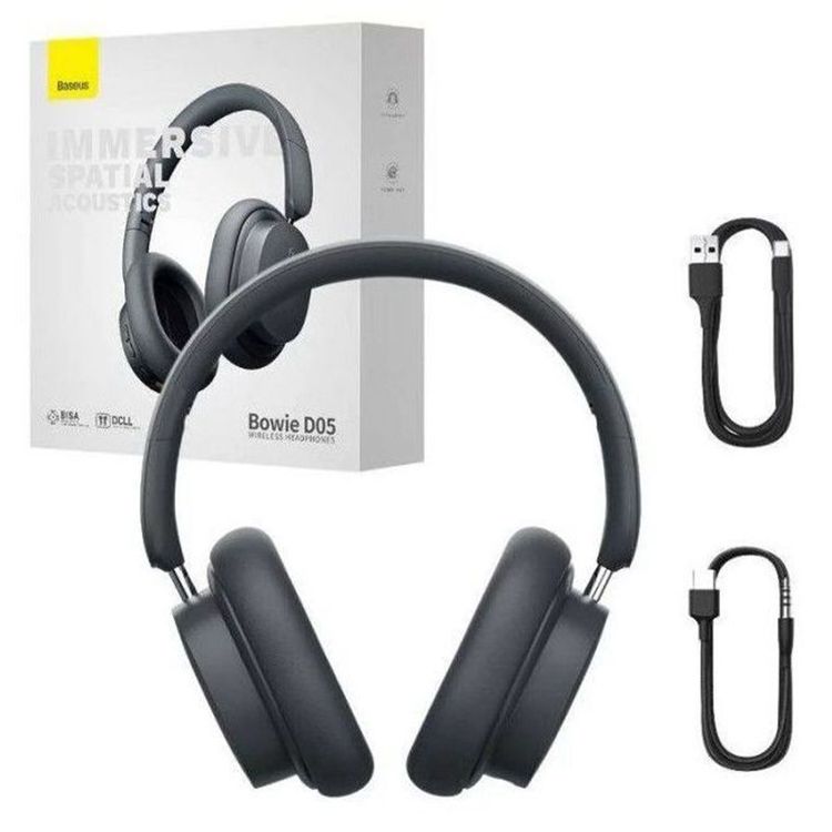 Baseus Bowie D05 Bluetooth Headphones with Spatial Audio, Hight Quality Phone Calls, Connecting to 2 Devices Simultaneously, 70 Hours Audio Playback - Gray
