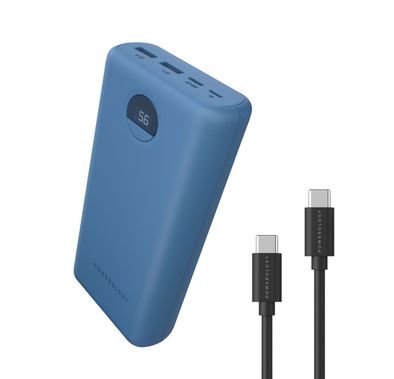 Powerology Quick Charge Power Bank 30000mAh PD 45W with Type-C to Type-C Cable 0.9m, Super Compact, USB-C Input & Output, 2 USB-A Output, Fast Charging, Digital Display Indicator - Blue