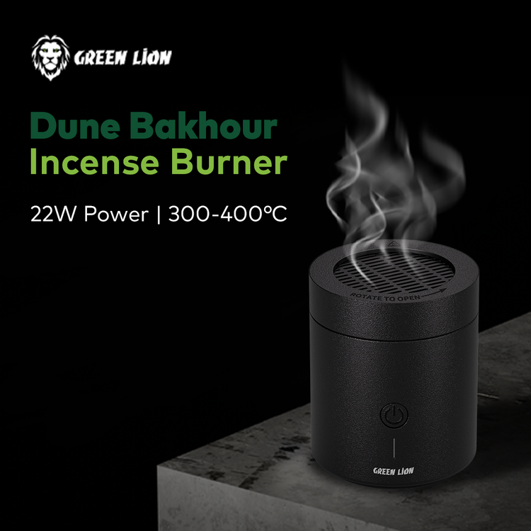 مبخرة بخور الكثبان الرملية من جرين ليون بسعة بطارية 2000 مللي أمبير، مادة PA66 والنايلون، درجة حرارة تسخين 300-400 درجة مئوية، وقت شحن 2 ساعة، منفذ شحن من النوع C، رائحة قوية، ملقط متضمن - أسود