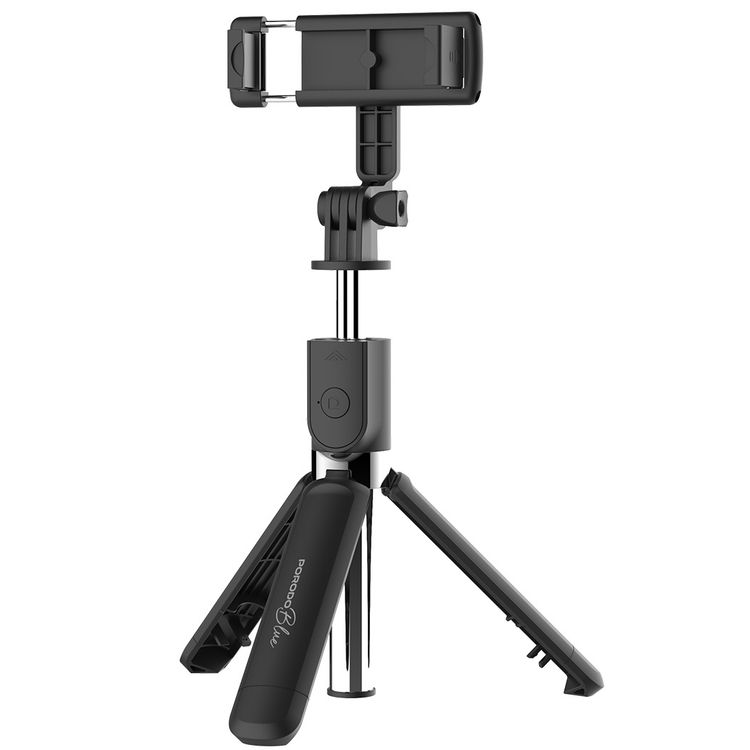Porodo Blue FlexiTripod Selfie Stick with Foldable Tripod, Wireless Remote Shutter, 360° Rotation, 4.0 Bluetooth Version, 10m Wireless Range, Stainless Steel Material - Black