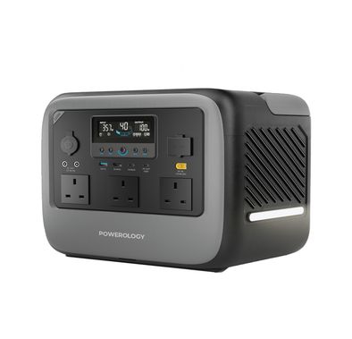 Powerology Pater III Portable Power Station with 1200W Rated Power, 2400W Peak Power, 945Wh Battery Capacity, 230V Voltage, Efficient 350W Max Solar Input, PD 100W Max USB-C Output, 15W Wireless Output, 120W Max Car Port Output, 3x AC Outlets, Power Monitoring Display, Built-in Safeguards - Gray
