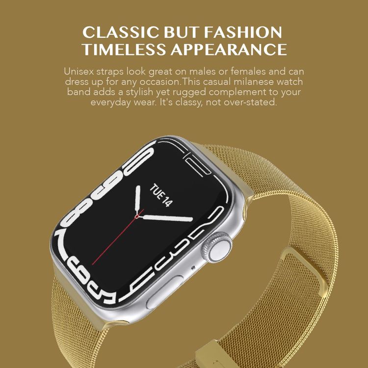 Levelo Double Milanese Watch Strap for Apple Watch 42/44/45mm, Stainless Steel Material, Double-lock Folding Buckle, Adjustable Strap, Easy Installation - Gold