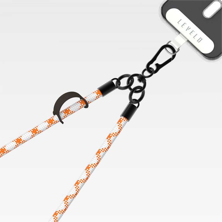 Levelo Everly Phone Crossbody Lanyard, 1.2m, Polyester Fiber, Metal Finish, Lightweight, Durable Material, Adjustable Straps, Universal Compatibility, Hypoallergenic Material - Orange / White