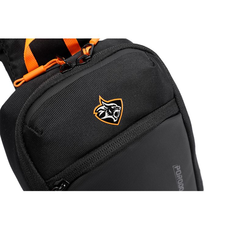 Porodo Gaming Cross Body Bag with Water-Resistant Material, Adjustable Shoulder Strap, Secure Device Storage, Padded Back Panel, Type-C Charging Port - Black 