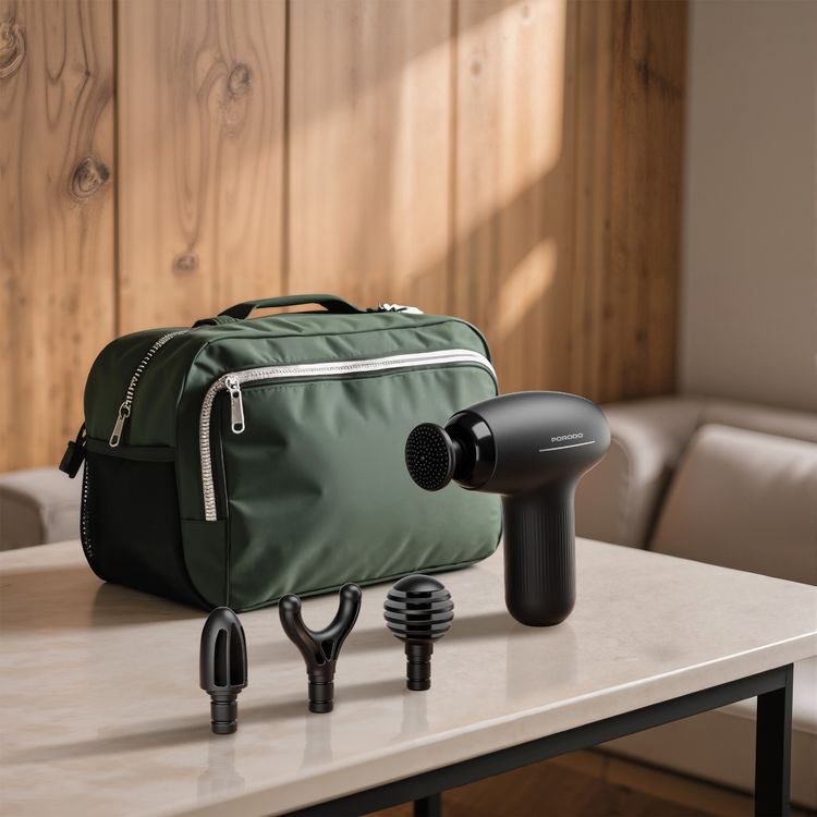 Porodo Lifestyle Cordless Mini Massage Gun with 4 Interchangeable Heads, 5 Speed Levels, Type-C Charging Interface, 3.5 Hours Recharge Time, 3 Hours Working Time, 1300mAh Battery Capacity, Safety Auto Shut-Off - Black