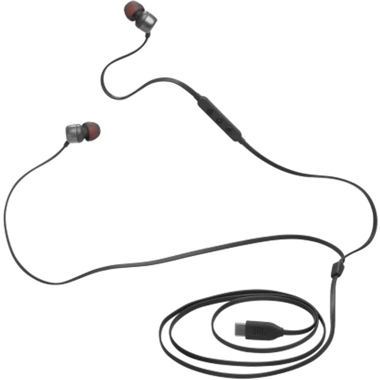 JBL T310C USB-C Wired Earphones, High Resolution Audio, Tangle-Free Flat Cable, Digital to Analog Converter, Compatible with PCs/Mobiles/Gaming Consoles, Pure Bass Sound - Black