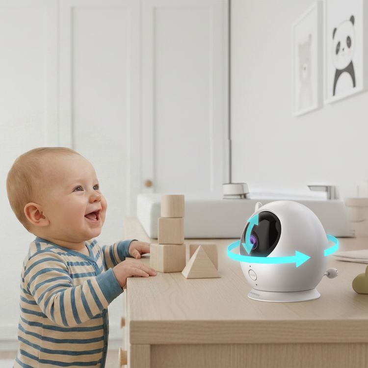 Porodo Lifestyle Lumi 2000mAh Battery Capacity Baby Smart Monitor with Crying Alarm, Two-Way Audio, Night Vision, Cable Holder, 6-Level LCD Brightness, Feeding Reminder, Temperature Detection, VOX Mode, Zoom In/Out, 6-Level Volume Control, Two-Way Audio, USB-C Charging Interface - White