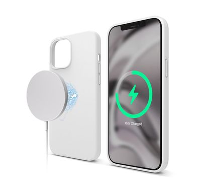 Elago Silicone Case Suitable with MagSafe, Back Shield Case Compatible for iPhone 12 Pro Max (6.7") Anti-Scratch, Easy Access to All Ports - White