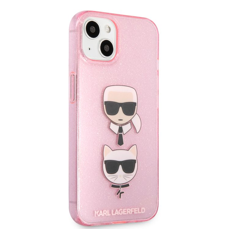 CG MOBILE Karl Lagerfeld TPU Full Glitter Case with Embossed Karl & Choupette Head Compatible for iPhone 13 (6.1") Scratch Resistant, Easy Access to All Ports, Drop