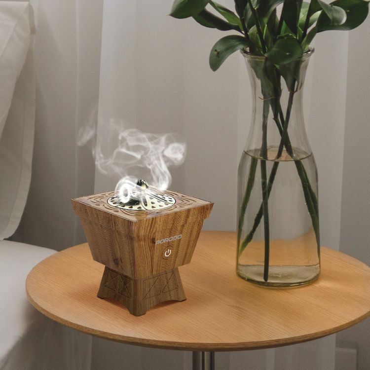 Porodo Classic Wood-Finish Portable Incense Burner with Auto-Off Safety Features, 18W Rated Power, 17 Full Sessions per Full Charge, Wide Area Coverage, 2000mAh Battery, Whisper-Quiet Operation, Fast Heat-Up - Brown