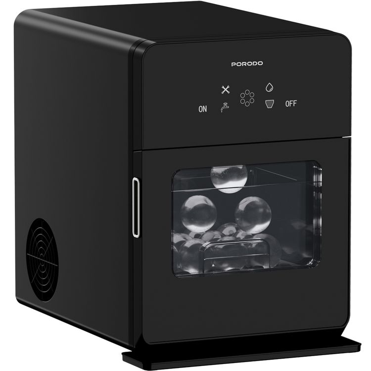 Porodo Lifestyle Sphere Ice Machine with Automatic Self-Cleaning, 4 Ice Spheres per Cycle, 1.6L Water Tank Capacity, Quiet & User-Friendly - Black