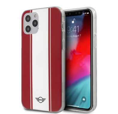 Mini Cooper PC/TPU Horizontal Stripes Hard Case for iPhone 12 Pro Max (6.7") - Red
