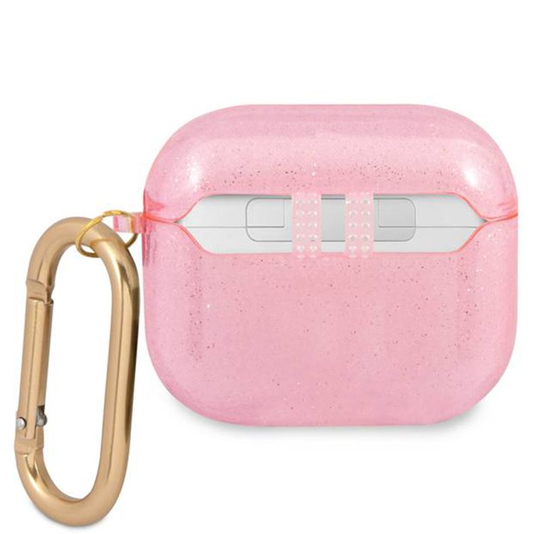 Guess Colored Glitter Case for AirPods 3, TPU, Drop Protection, Easy Snap-On, Practical Handle for Attachment - Pink