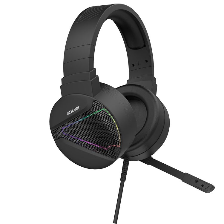 Green Lion GP27X Gaming Headphone with Noise Canceling Microphone, Hight Definition Audio, 3 Color Lights, 3.5mm Audio Jack, 360° Free Bending, Comfortable to Wear - Black