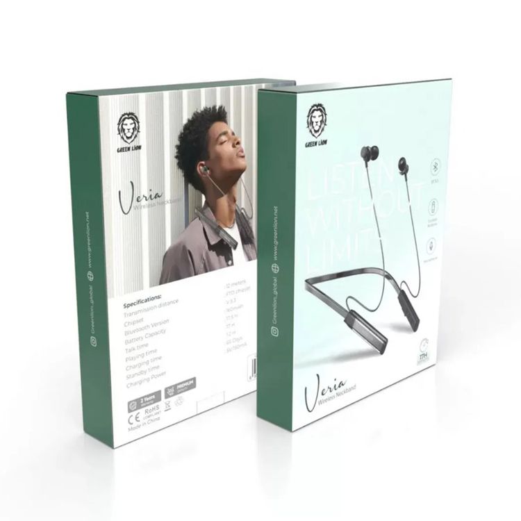 Green Lion Veria Wireless Neckband Earphones with Control Buttons, Up to 17 Hours Play Time & Up to 17.5 Hours Talk Time, 65 Days Standby, FTD Chipset, Built-in Microphone, 12m Transmission Range - Black