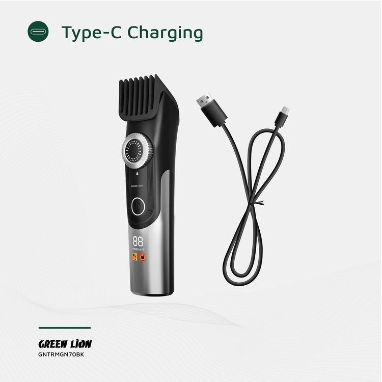 Green Lion Trim Gen"70 Body Hair Trimmer with 3 Speed Levels, LED Status Indicator, Corded & Cordless Use, Charging Base, 1.5 Hours Working Time, 6000RPM Motor - Black
