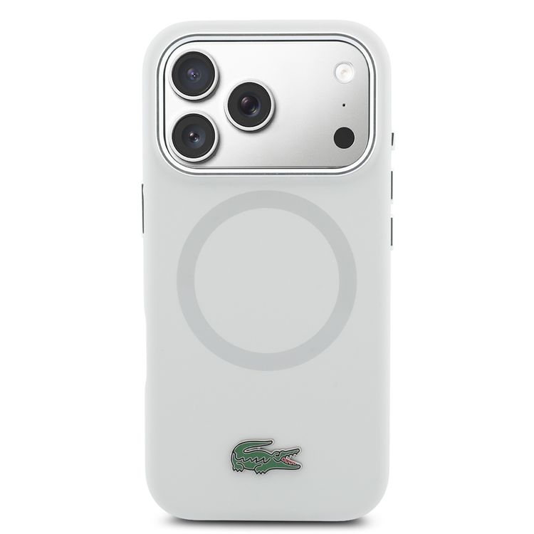 Lacoste MagSafe Silicone Case with Metal Logo for iPhone 17 Pro, Easy Snap-On, Drop Protection, Durable Material, Slim Profile - Light Gray
