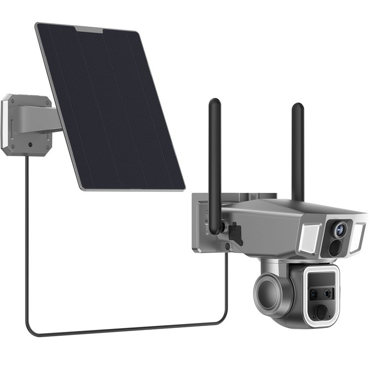 Powerology 360° Dual Lens Outdoor Camera, 4G/WIFI, 10x Continuous Zoom, Solar Power Recharging, Water Proof, Dust Proof, 2.4m Solar Panel Wire - Black 