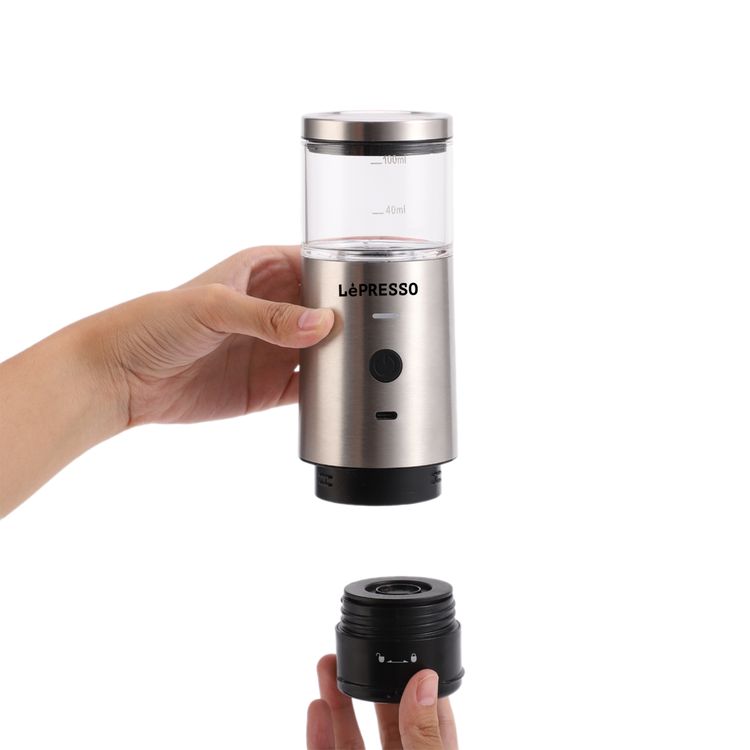 LePresso Stainless Steel Portable Espresso Maker Powder and Nespresso Pods with 9 Bar Pressure, 100mL Water Tank Capacity - Silver