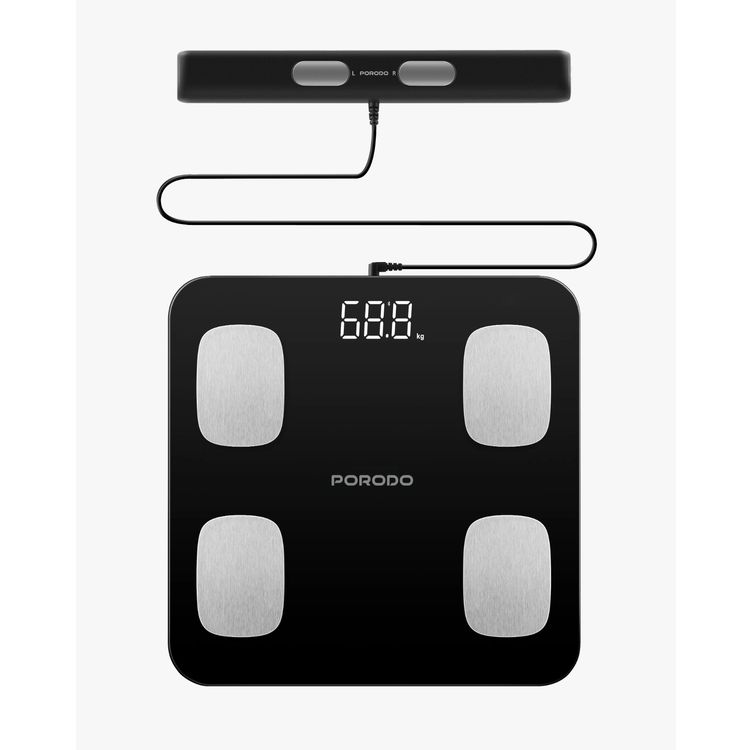 Porodo Lifestyle Precise Analysis Smart Scale with 8 Precision Electrodes, Supports Up to 180kg, Helping to Track Bone Density and Muscle Mass, Hydration Level Tracking - Black