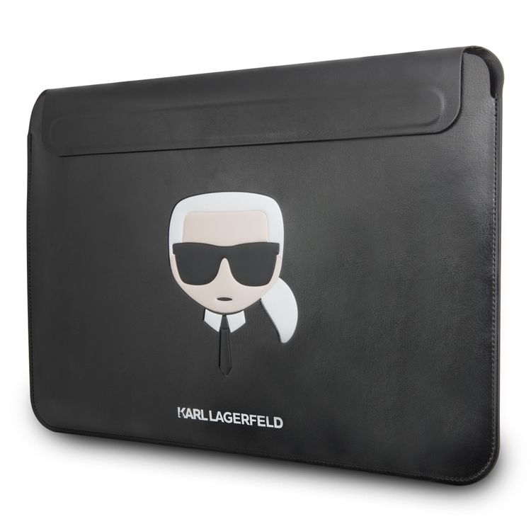 Karl Lagerfeld Computer Sleeve with Ikonik Karl Protection Bag Compatible for a 16-inch notebook / tablet, Slim Lightweight Portable Storage Bag Suitable for Outdoor - Black