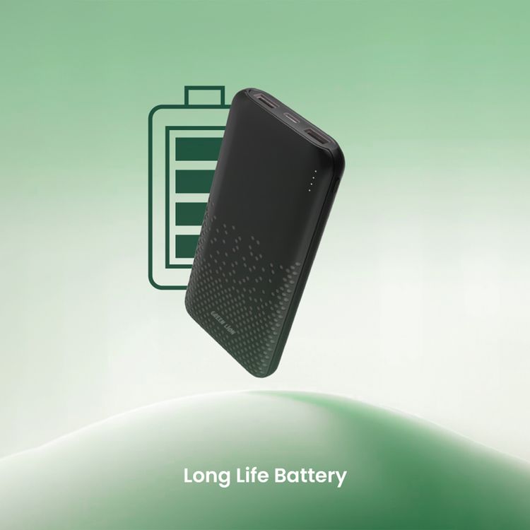 Green Lion Rome 10000mAh Power Bank with 2× USB-A Ports, Type-C & Micro Input, Long Life Battery, ABS & PC Material, Lightweight & Ultra Slim Design - Black