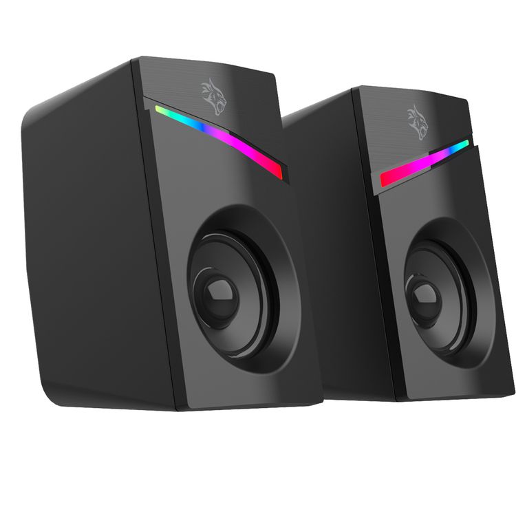  Porodo Gaming Stereo Speakers with Volume Knob Control, Broad Compatibility, Plug & Play, 6W Audio Output, 3.5mm  Audio Interface, 7 Colors Rainbow Lighting - Black