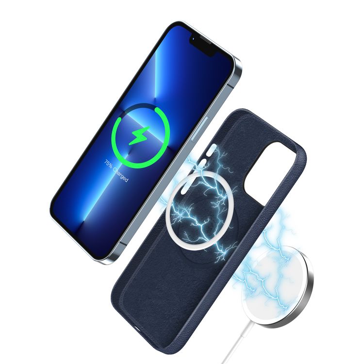 Green Lion Luju MagSafe Leather Case for iPhone 13 Pro Max ( 6.7 " ),High Classic Design, Easy Access to All Ports, Anti-Scratch, Shock-Absorption & Drop Protection Back Cover  - blue