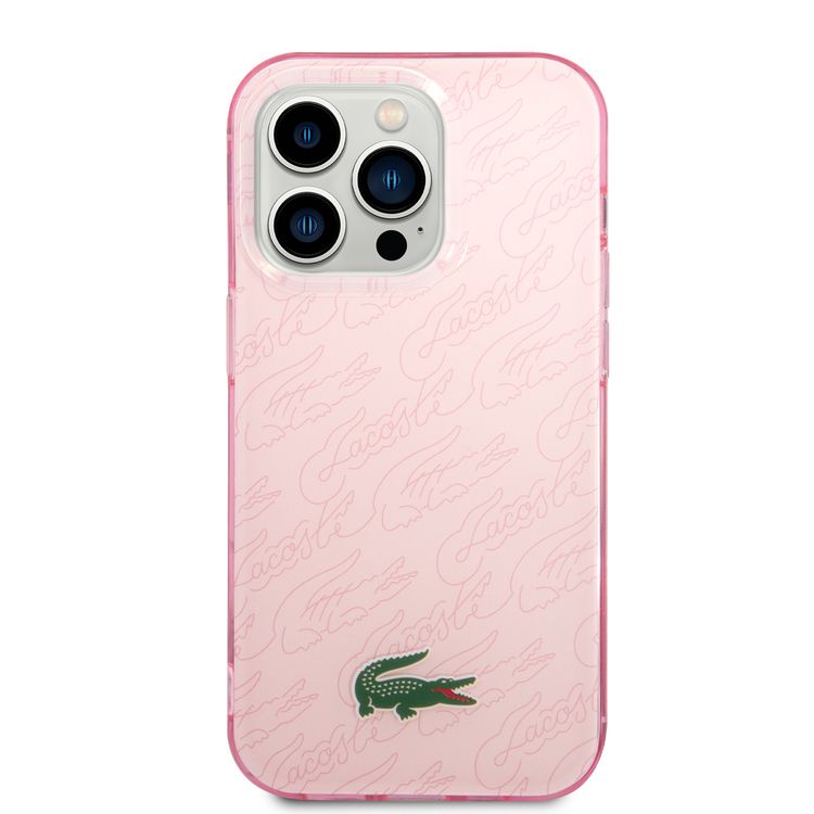 Lacoste Hard Case IML Double Layer & Dyed Bumper Signature Pattern - iPhone 14 Pro - Pink