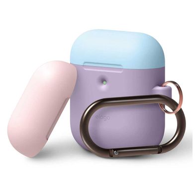Elago Duo Hang Silicone Case with Apple AirPods Case 1 & 2 Generation, Drop Resistant, Dustproof and Absorbing Protective Cover with Hang Case Body-Lavender / Top-Pink, Pastel Blue