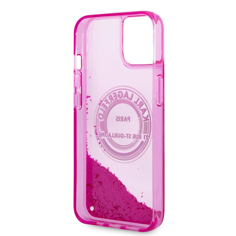 Karl Lagerfeld Liquid Glitter Case Silicone Round RSG Logo Ultra-Thin iPhone 14 Compatibility - Pink
