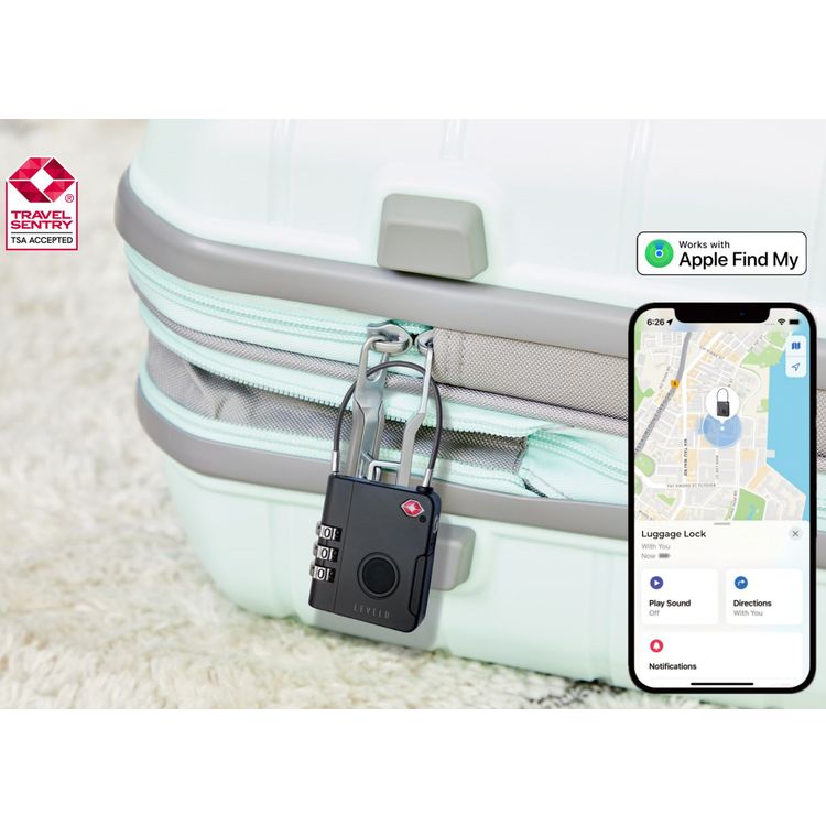  Levelo TabiLock TSA Approved Smart Luggage Lock, 120 Days Working Time, Replaceable Lithium Coin Battery, 3-Digit Combination Lock, Anti-Theft System, Steel Cable with Aluminum Alloy Finish - Black