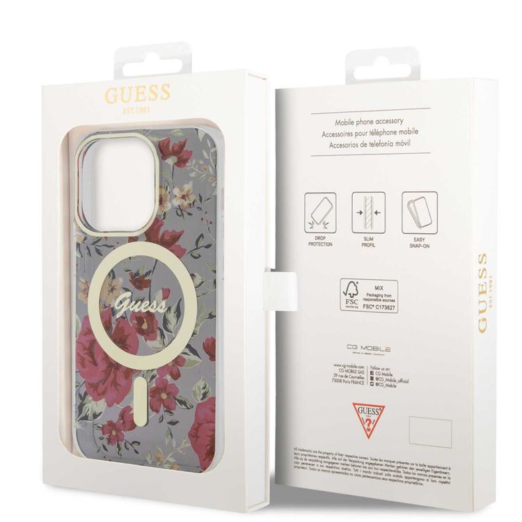 Guess Magsafe IML Case with Flower Pattern - Kaki - iPhone 15 Pro