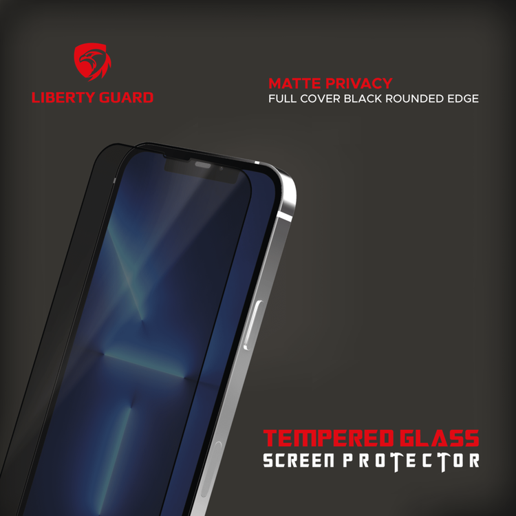 واقي شاشة Liberty Guard Matte Privacy Full Cover بحافة مستديرة لهاتف iPhone 13/13 Pro، مضاد للصدمات والتأثير - الخصوصية