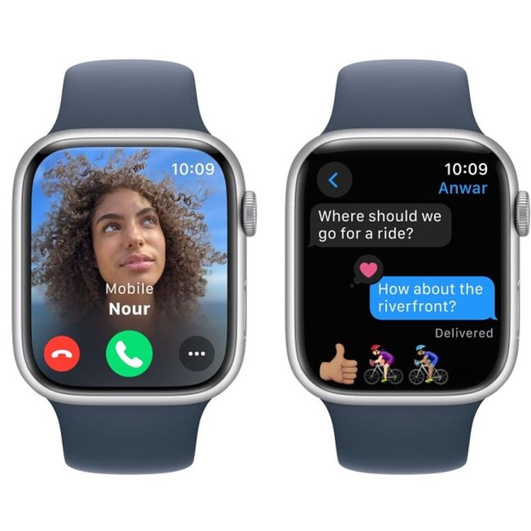 Apple Watch Series 9 [GPS 45mm] with Silver Aluminum Case & Storm Blue Sport Band | M/L